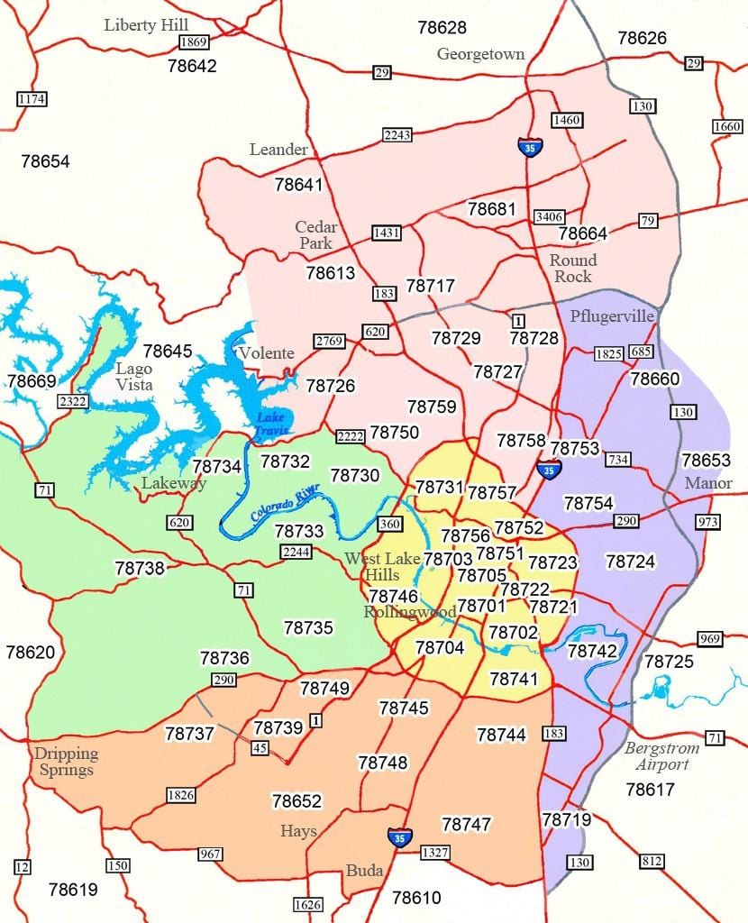 Área de Austin cep mapa