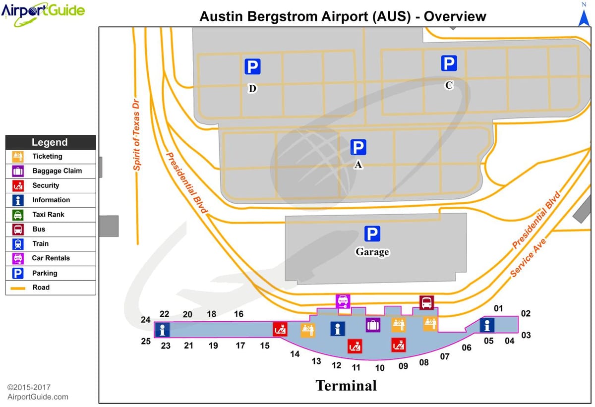Austin Bergstrom international airport mapa