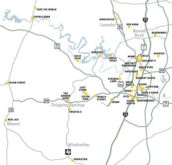 mapa de Austin cervejaria