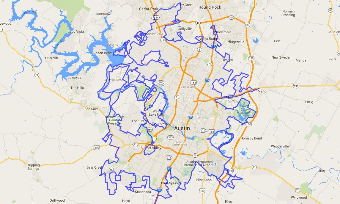 mapa de Austin city limits