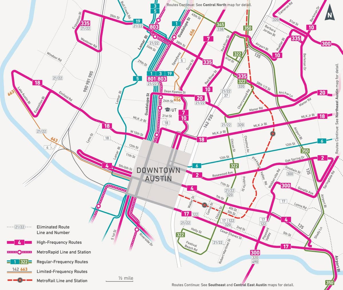 mapa de Austin ônibus