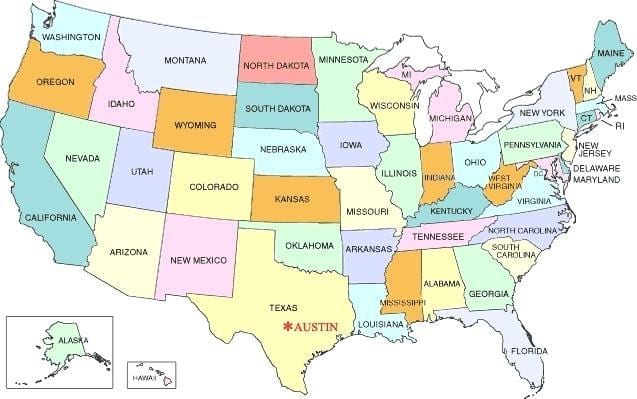 Austin no mapa dos eua