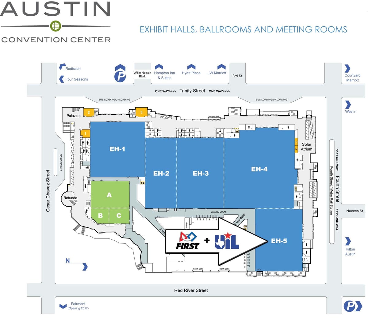 mapa do centro de convenções de Austin