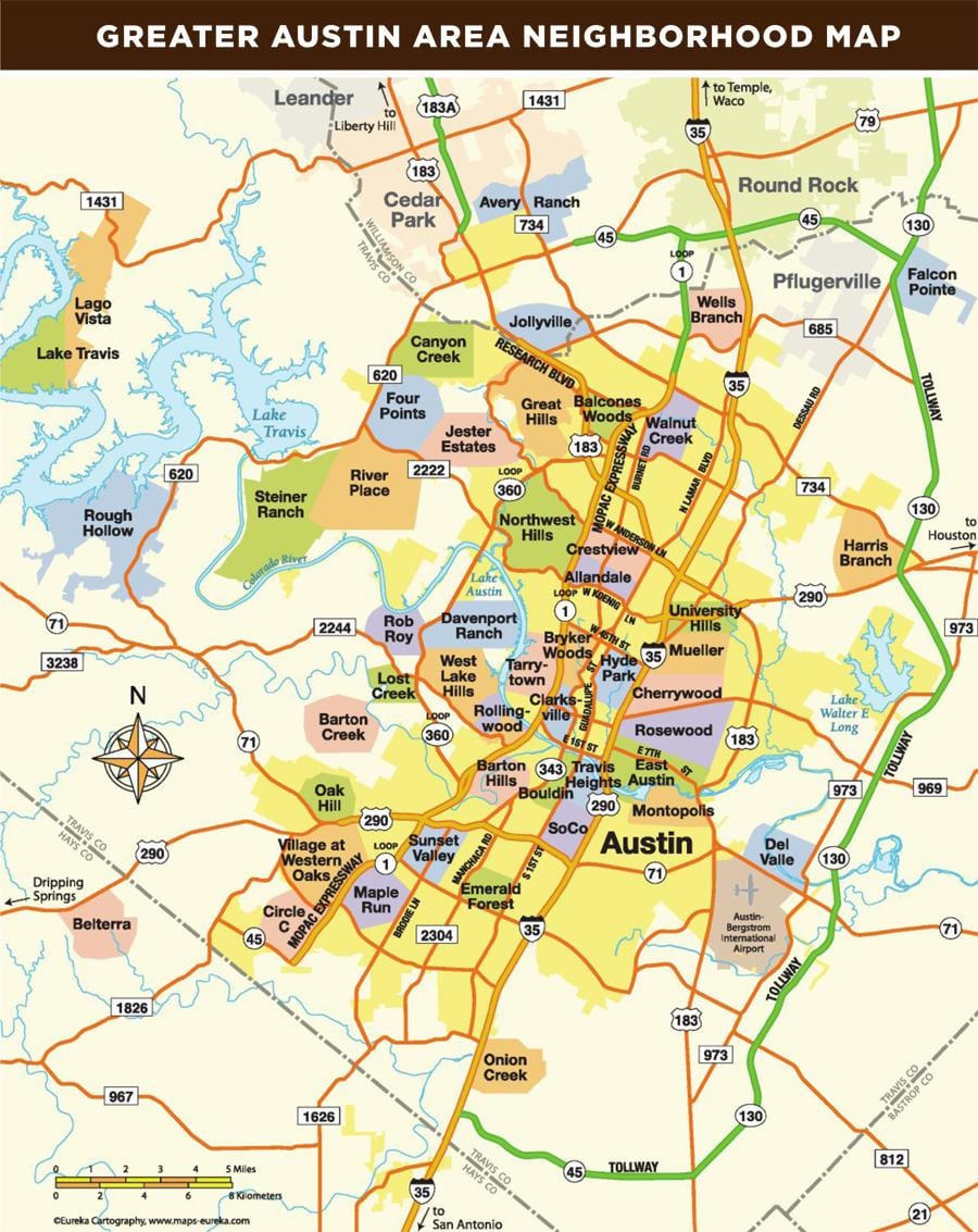 mapa de Austin, Tx área