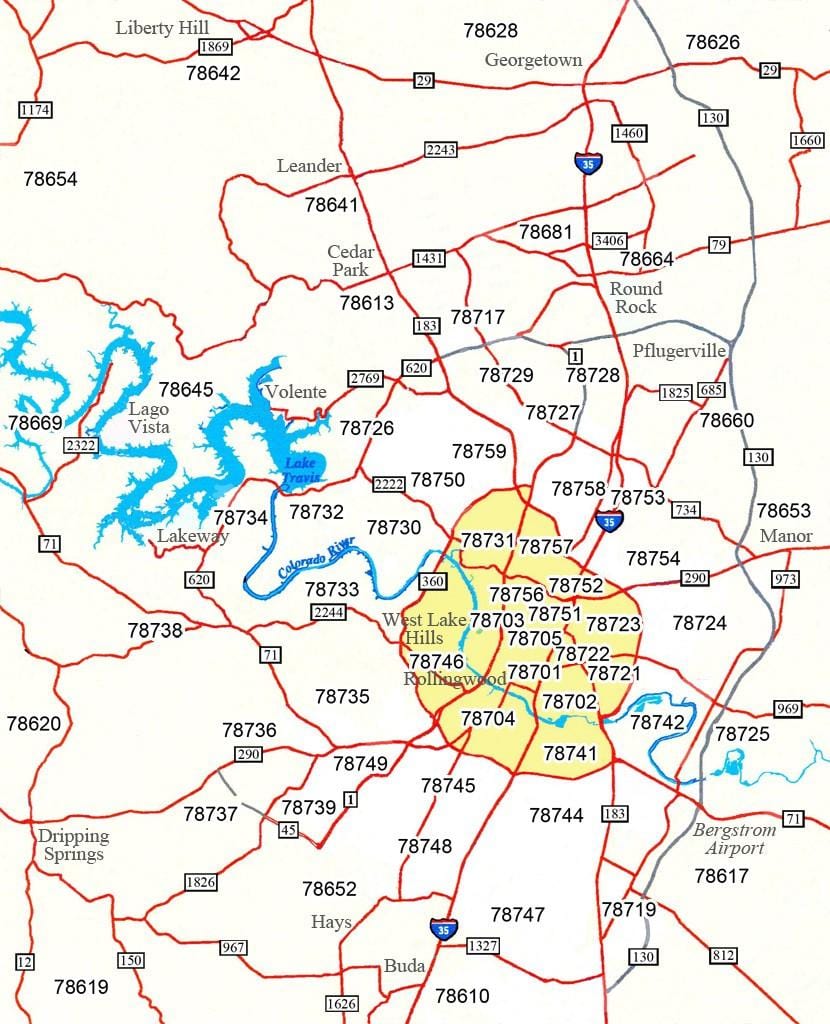 códigos postais de Austin, Tx mapa