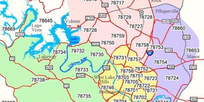Austin, Tx código de área do mapa